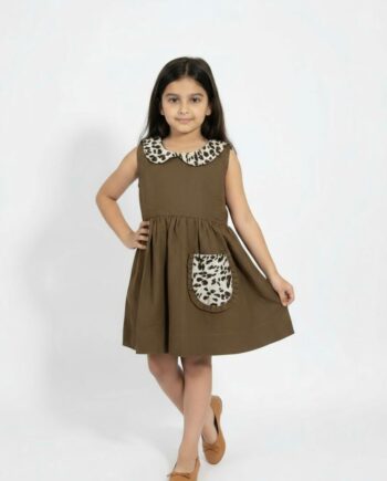 Earthvale Printed Peter Pan Irish Linen Frock Brown