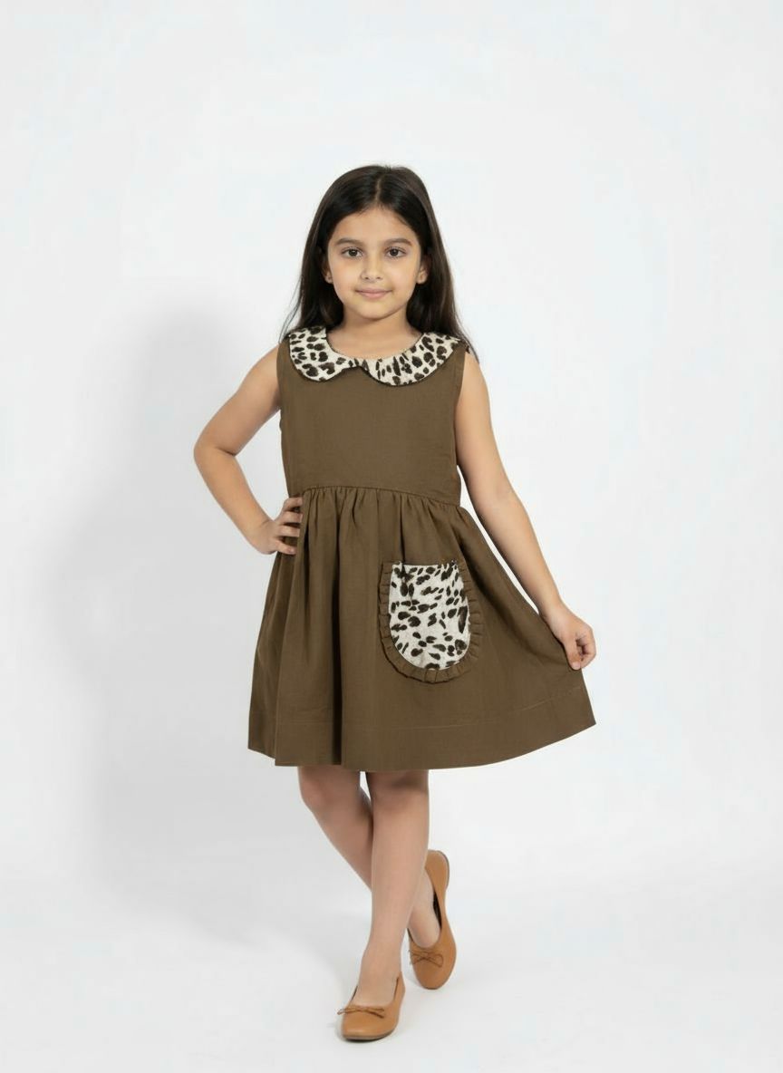 Earthvale Printed Peter Pan Irish Linen Frock Brown