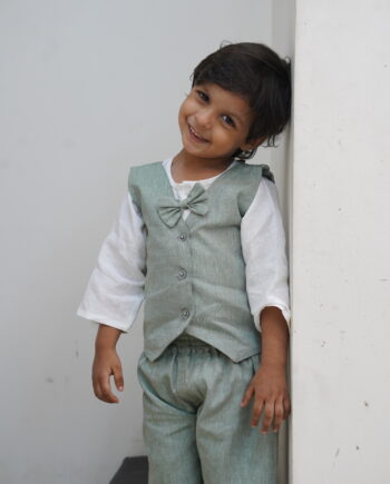 Earthvale Boy’s Pure Linen Kids Co-ord Set – Smoked Green KI003