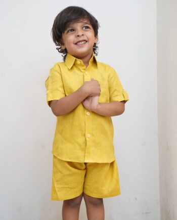 Earthvale Boy’s Pure Linen Kids Co-ord Set – Yellow KI0002