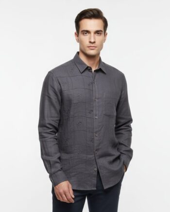 Earthvale Men's Pure Linen Embroidered Shirt - MS0003