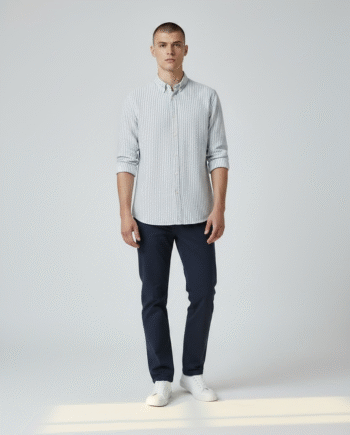 Earthvale Men's Pure Linen Full Sleeves Shirt with Chinese Collar - Striped