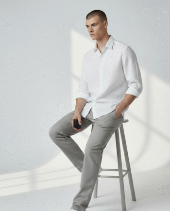 Earthvale Men’s Pure Linen Full Sleeves Shirt  – White
