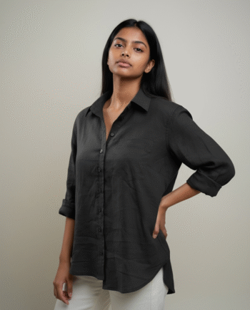 Earthvale Women's Pure Linen  Full Sleeves Drift Shirt - Black