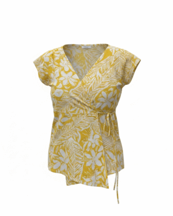 Earthvale Printed Pure Linen Floral Short Top - Citrus Drape