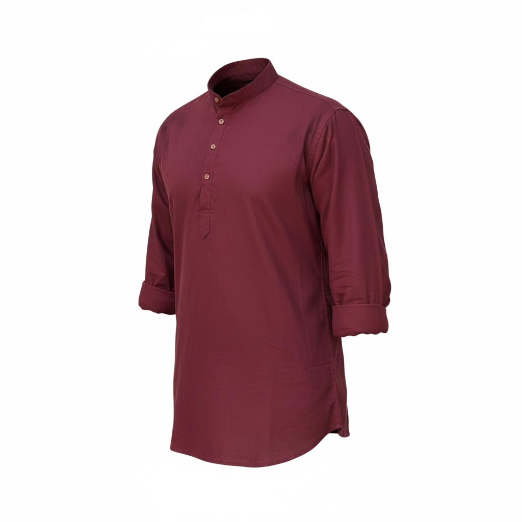 Earthvale Men’s Pure Linen Chinese Collar Kurta – Maroon