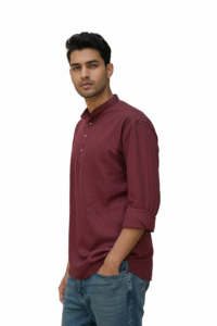 Earthvale Men’s Pure Linen Chinese Collar Kurta – Maroon