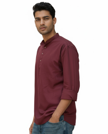 Earthvale Men’s Pure Linen Chinese Collar Kurta – Maroon