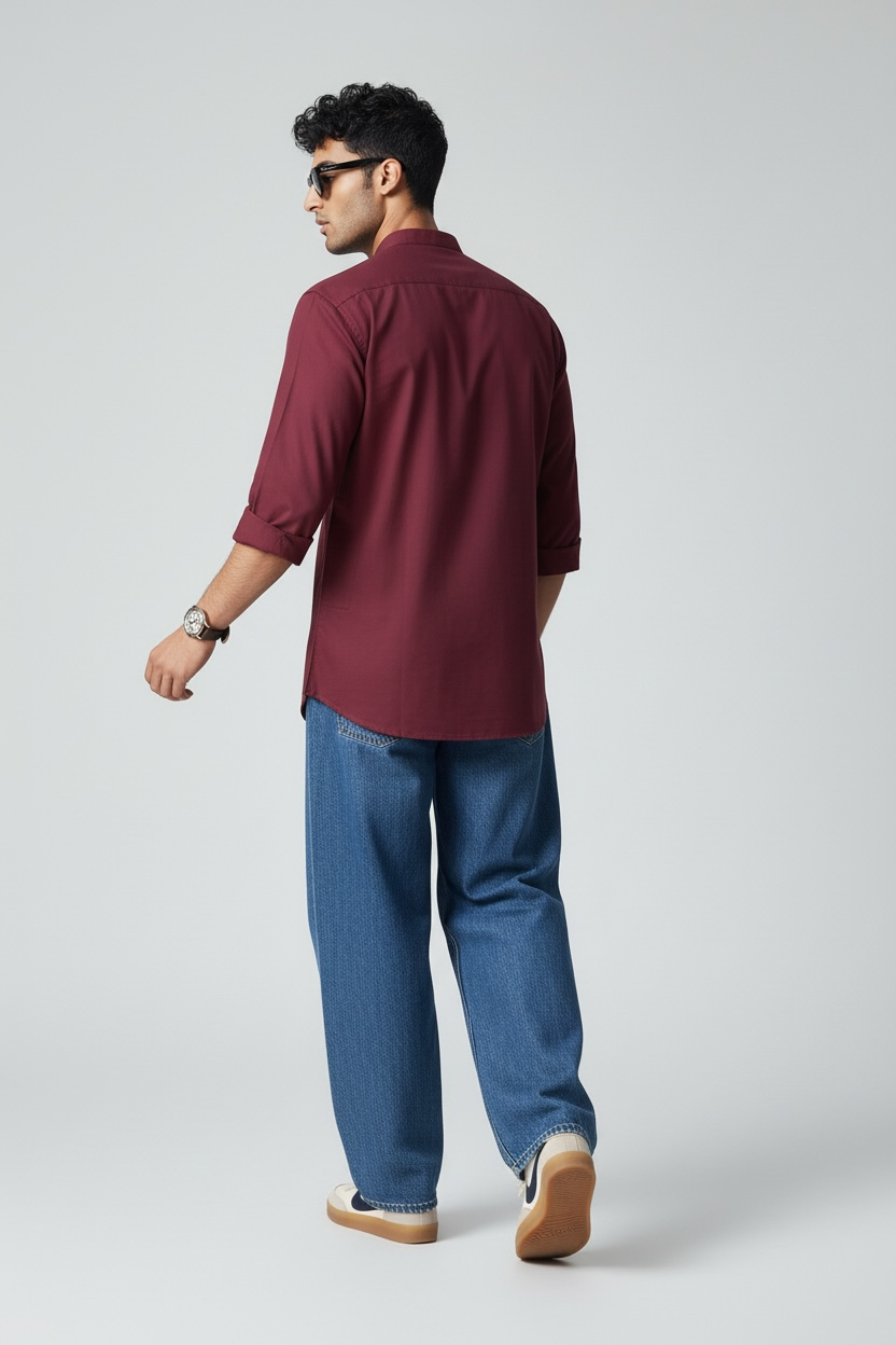 Earthvale Men’s Pure Linen Chinese Collar Kurta – Maroon