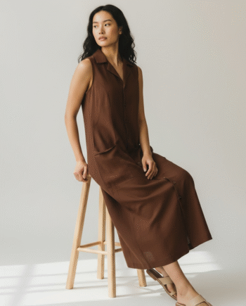 Earthvale Women's Pure Linen Shirt Dress - Brown