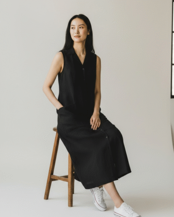 Earthvale Women's Pure Linen Shirt Dress - Black