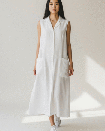 Earthvale Women's Pure Linen Shirt Dress - White
